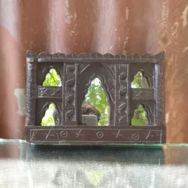 Spice Box Handmade Vintage Style Indian Temple Mirror Small Wall Decor 13X20cm Handcarved in Solid Hard Wood Decorative Wall Mirror Frame Bedroom | Home Decor | Living Room | MFB09150 5X8inch Brown