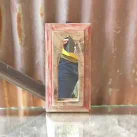 Spice Box Handmade Vintage Style Indian Temple Mirror Small Wall Decor 14x3x28cm Handcarved in Solid Hard Wood Decorative Wall Mirror Frame Bedroom | Home Decor | Living Room | MFR09149 6x1x11inch