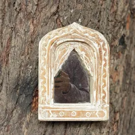 Spice Box Handmade Vintage Style Indian Temple Mirror Small Wall Decor 17X23cm Handcarved in Solid Hard Wood Decorative Wall Mirror Frame Bedroom | Home Decor | Living Room | TMW080009 7X9inch White