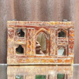 Spice Box Handmade Vintage Style Indian Temple Mirror Small Wall Decor 20x13cm Handcarved in Solid Hard Wood Decorative Wall Mirror Frame Bedroom | Home Decor | Living Room | TMW080013 (Brown)