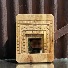 Spice Box Handmade Vintage Style Indian Temple Mirror Small Wall Decor 20x26cm Handcarved in Solid Hard Wood Decorative Wall Mirror Frame Bedroom | Home Decor | Living Room | MFG09151 8x10inch Green