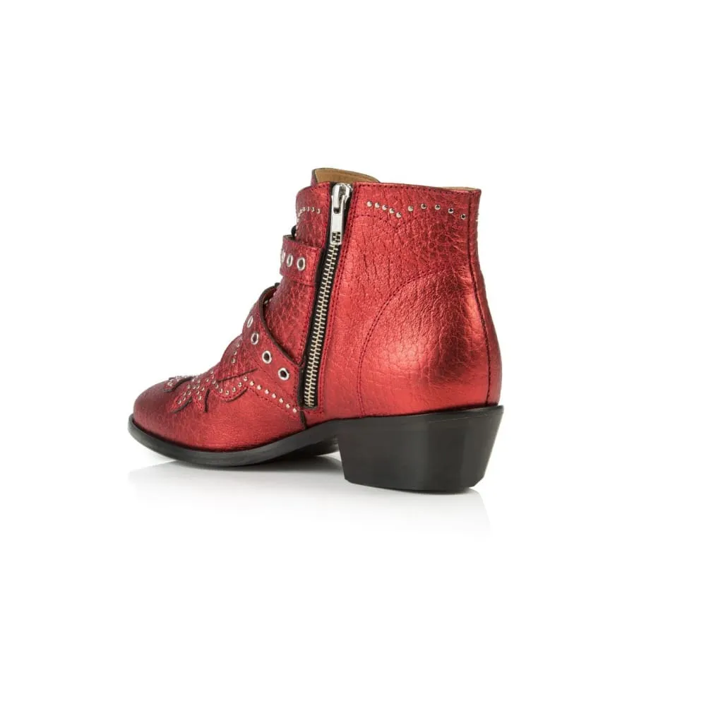 Starlight: Red Metallic Leather Ankle Boots