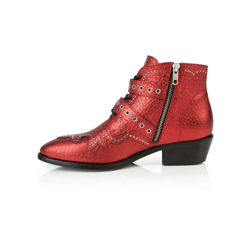 Starlight: Red Metallic Leather Ankle Boots