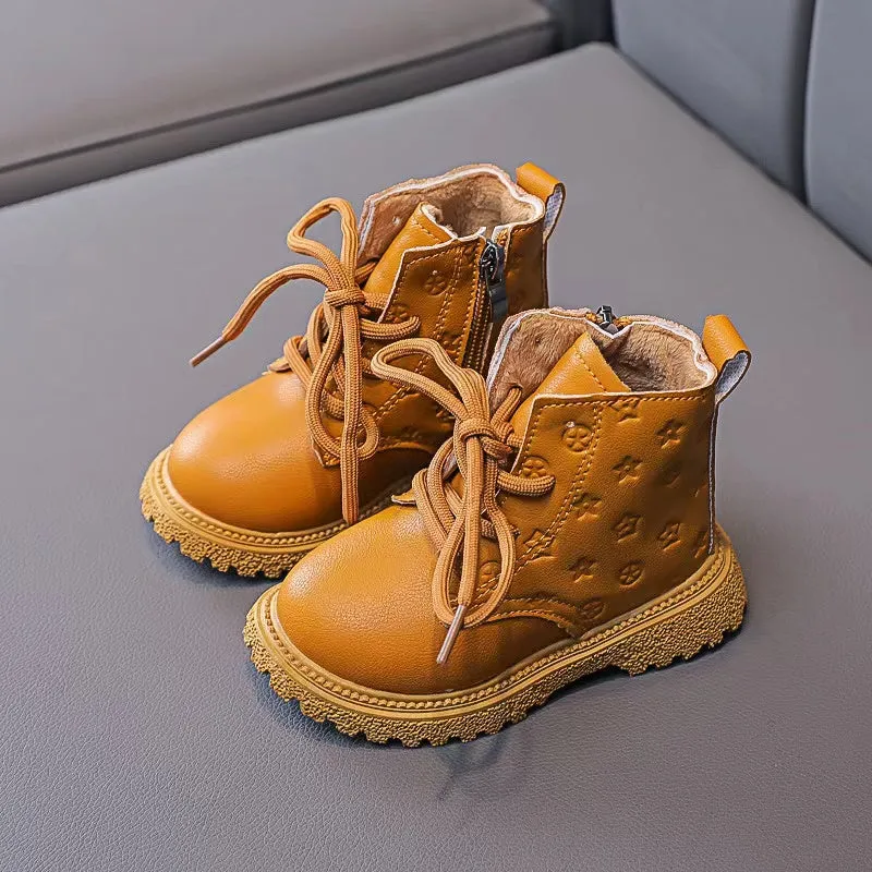 Stars Relief Lace-up Fleece Martin Boots