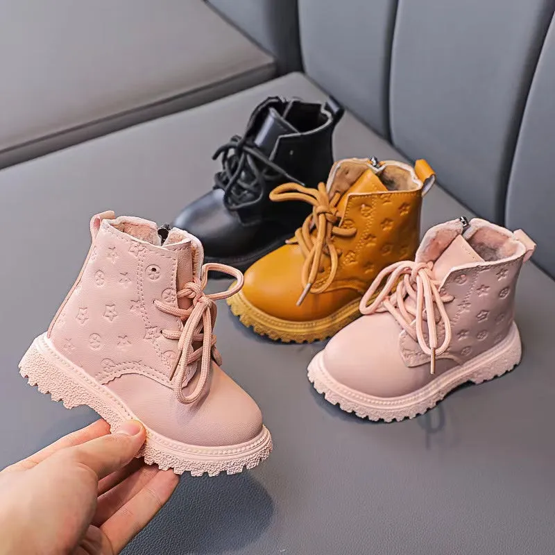 Stars Relief Lace-up Fleece Martin Boots