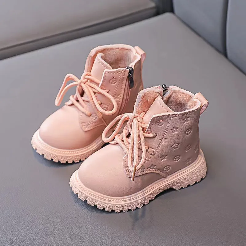 Stars Relief Lace-up Fleece Martin Boots