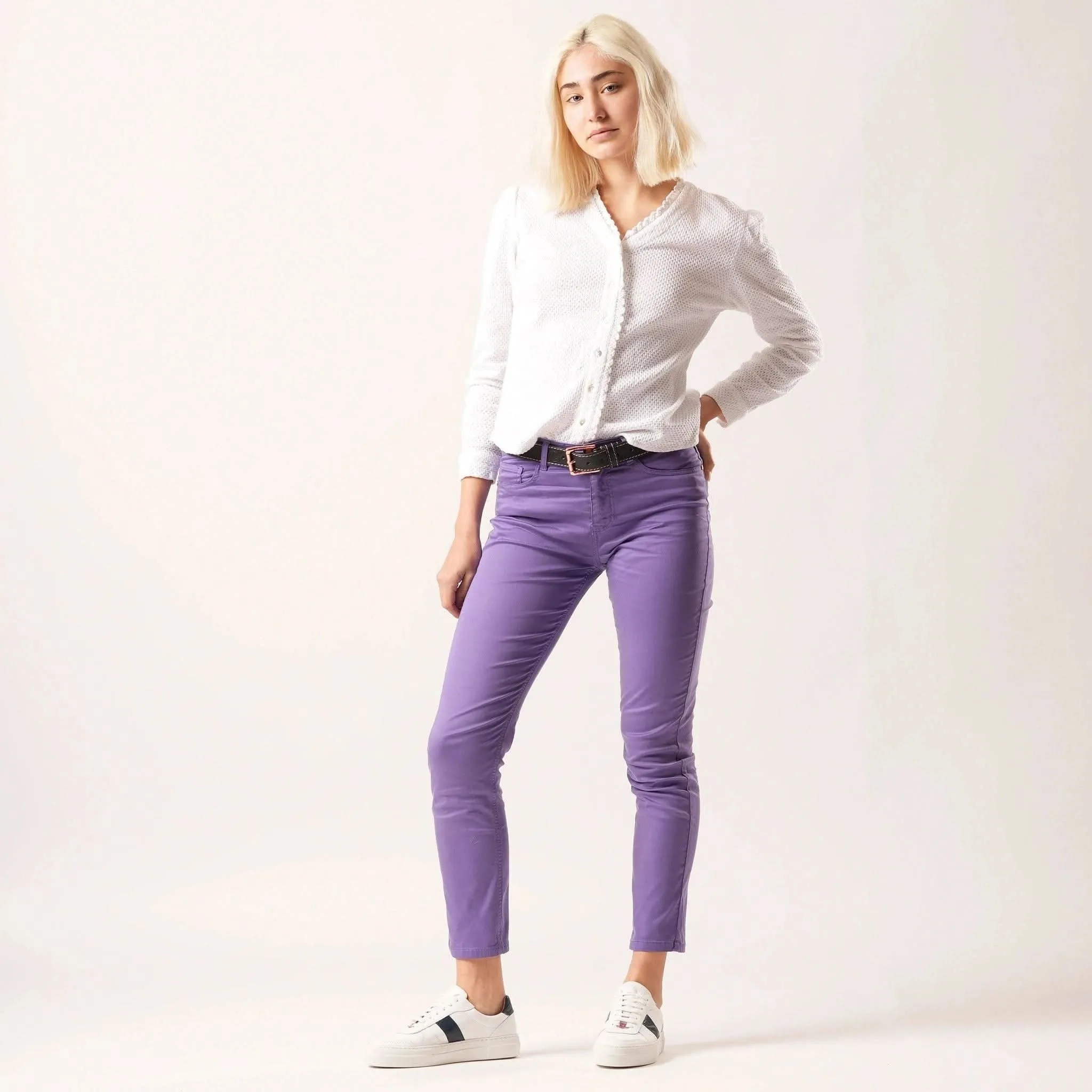 Stella White/Navy Leather Trainers