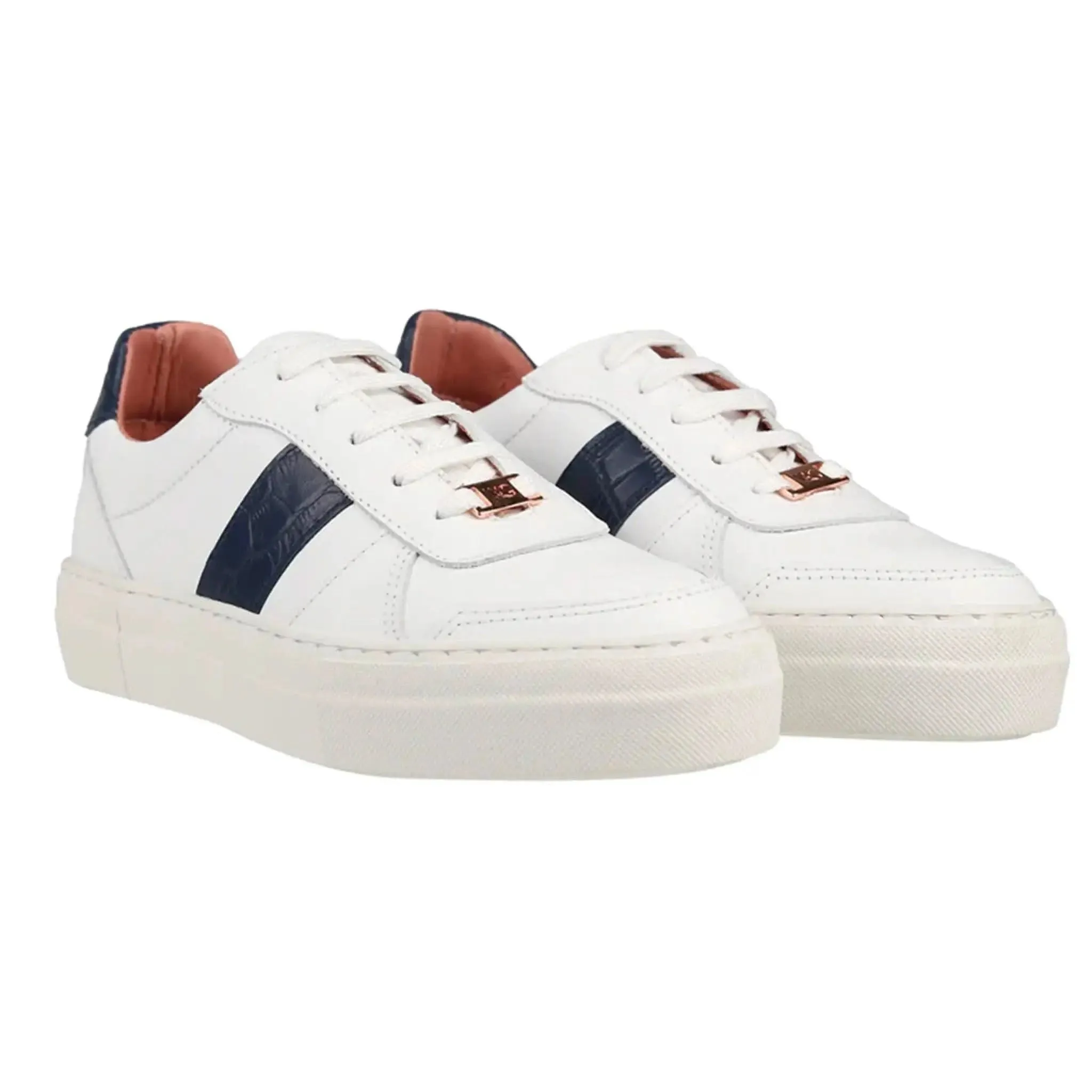Stella White/Navy Leather Trainers