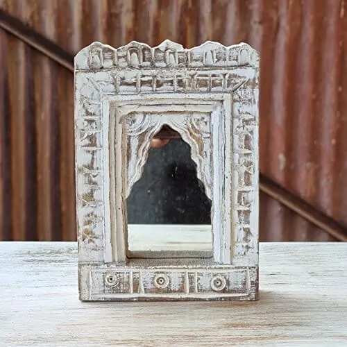 White Carved Small Mirror Frame