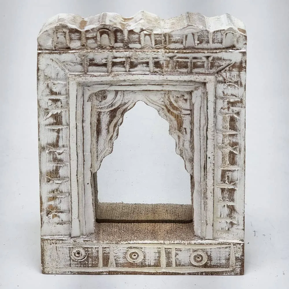 White Carved Small Mirror Frame