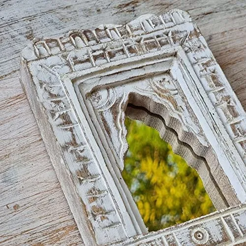 White Carved Small Mirror Frame