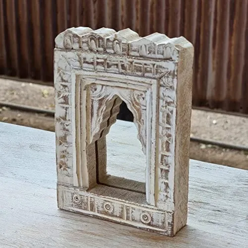 White Carved Small Mirror Frame
