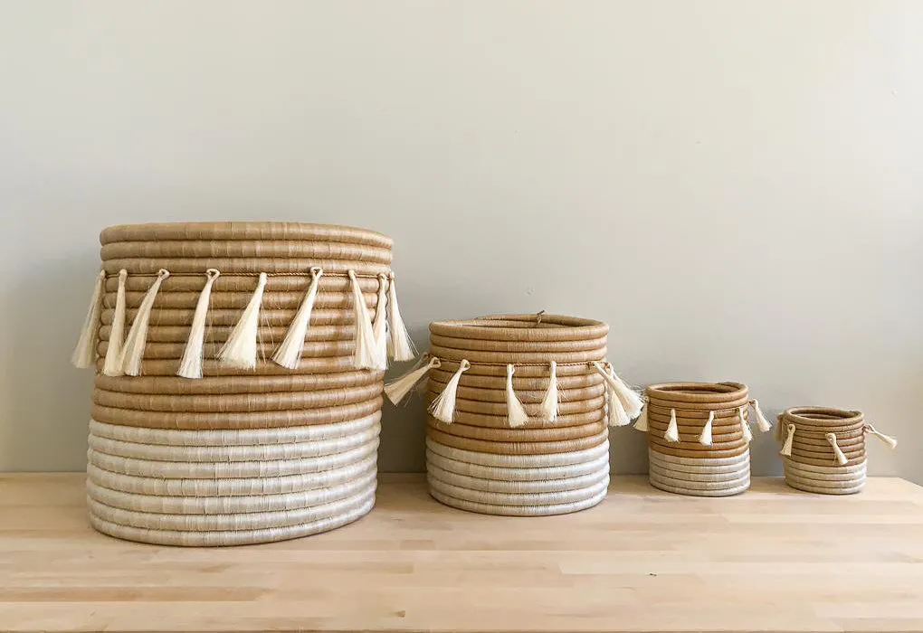 White Vandi Basket with Tassels
