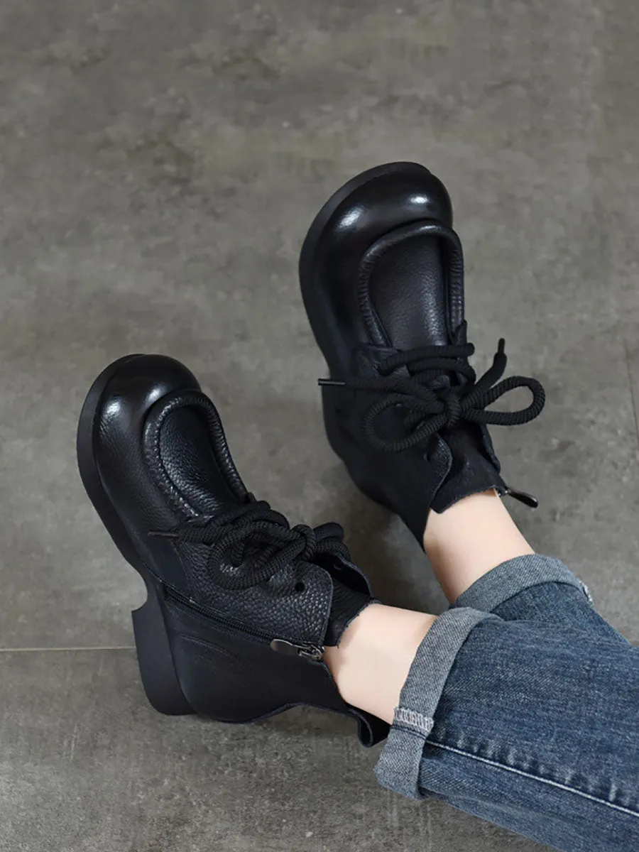 Women Winter Pure Color Leathe Strap Low Heel Boots