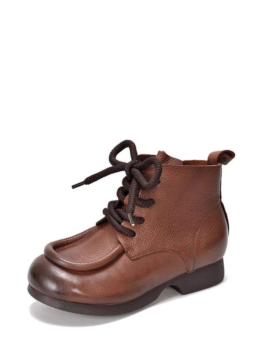 Women Winter Pure Color Leathe Strap Low Heel Boots