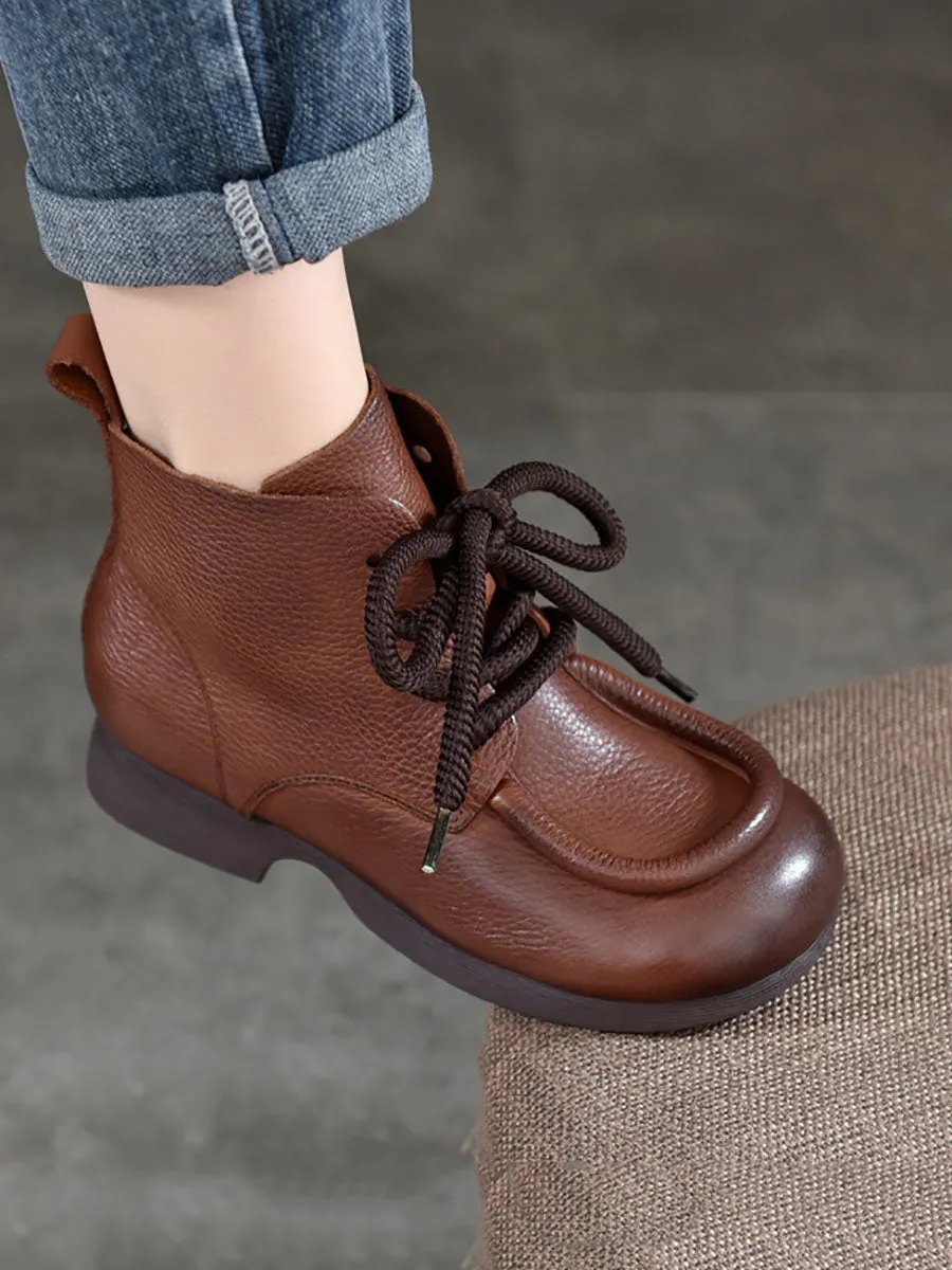 Women Winter Pure Color Leathe Strap Low Heel Boots