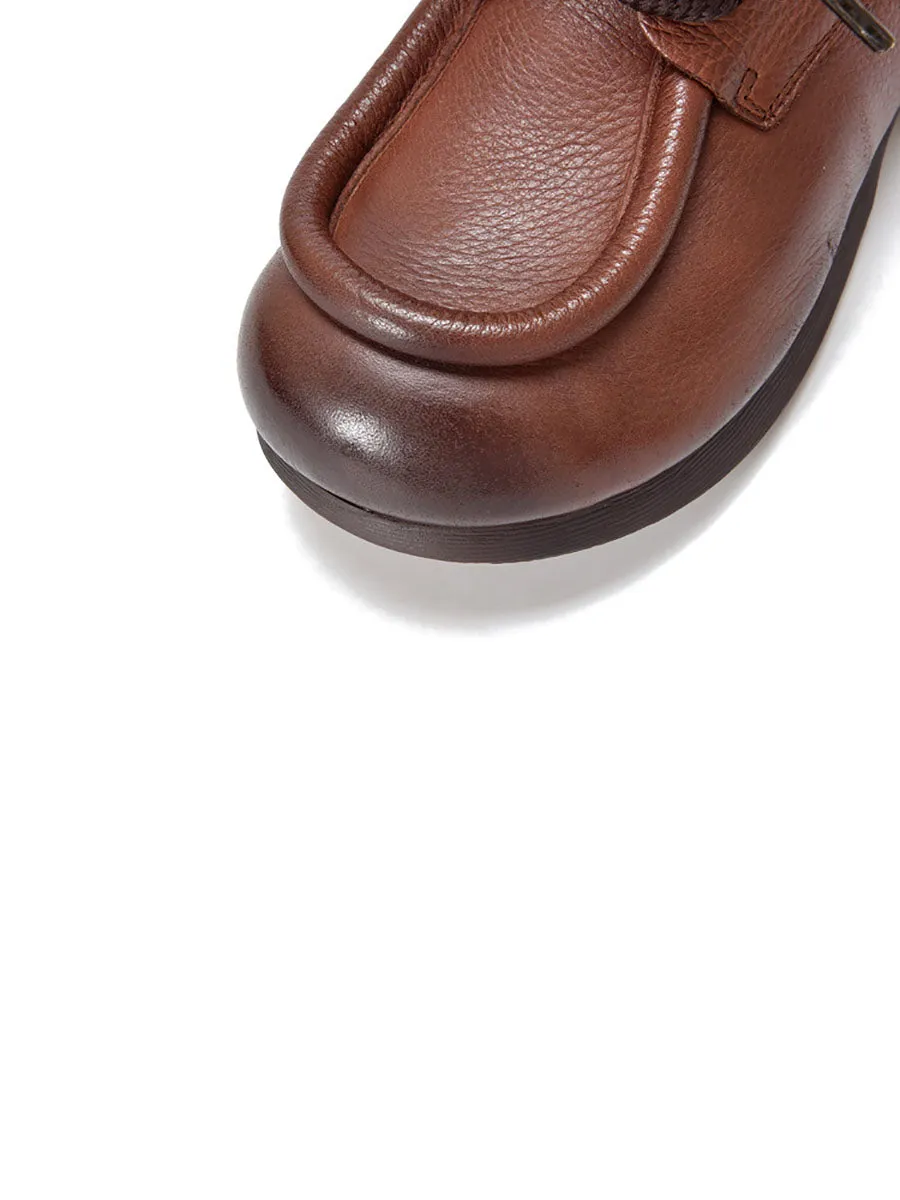 Women Winter Pure Color Leathe Strap Low Heel Boots