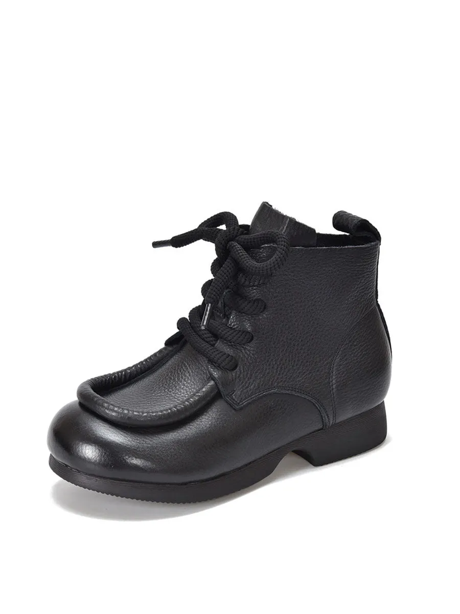 Women Winter Pure Color Leathe Strap Low Heel Boots