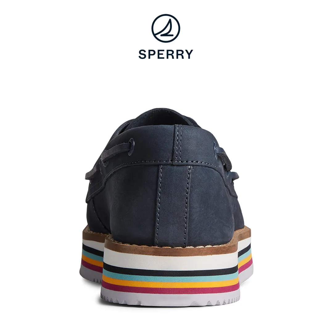 Women's Authentic Original Stacked Boat Shoe - Navy (STS87497)