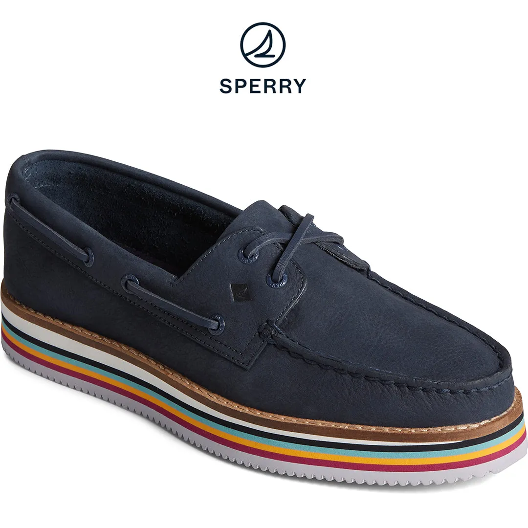 Women's Authentic Original Stacked Boat Shoe - Navy (STS87497)