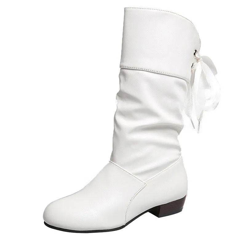 Women's Lace-Up Chunky Heel Mid-Calf Boots